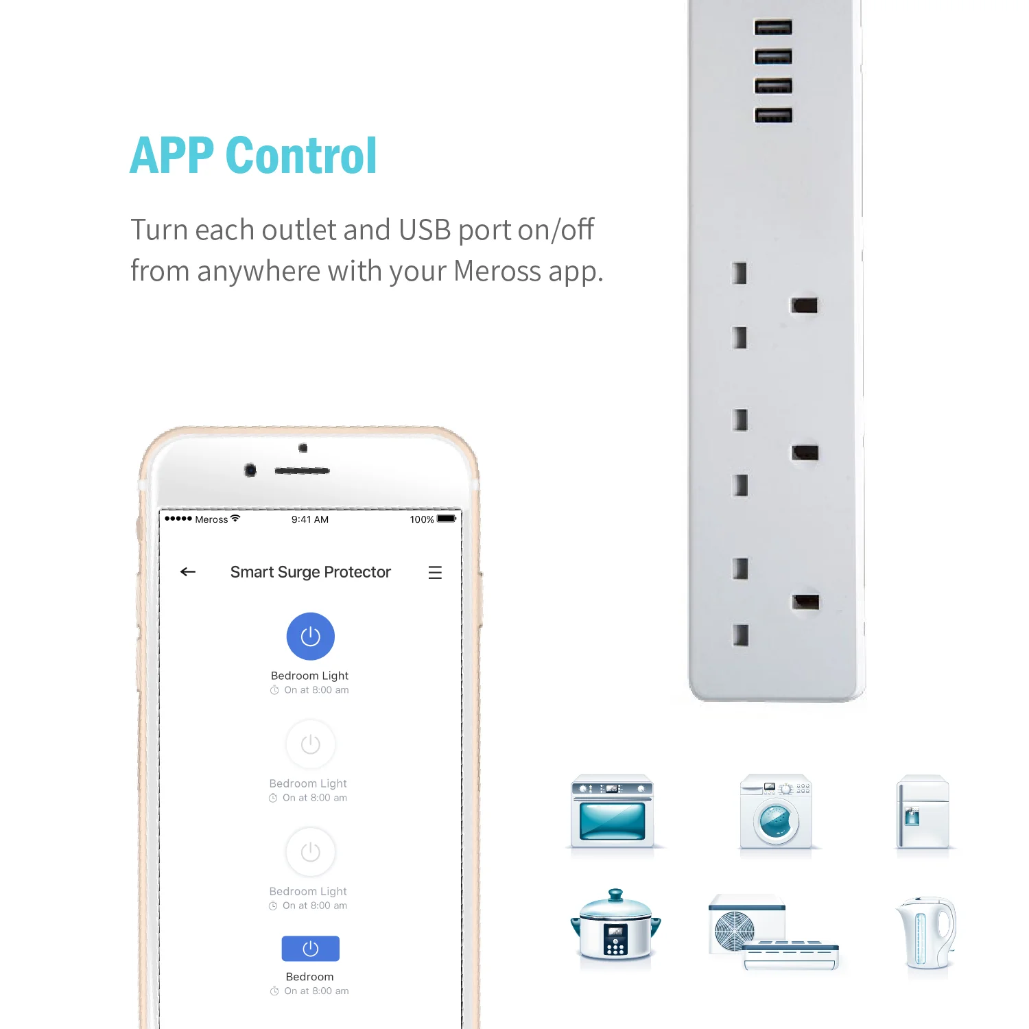 Smart WiFi Surge Protector Power Strip App Remote Control UK Plug Support Homekit Alexa Google Assistant IFTTT and SmartThings