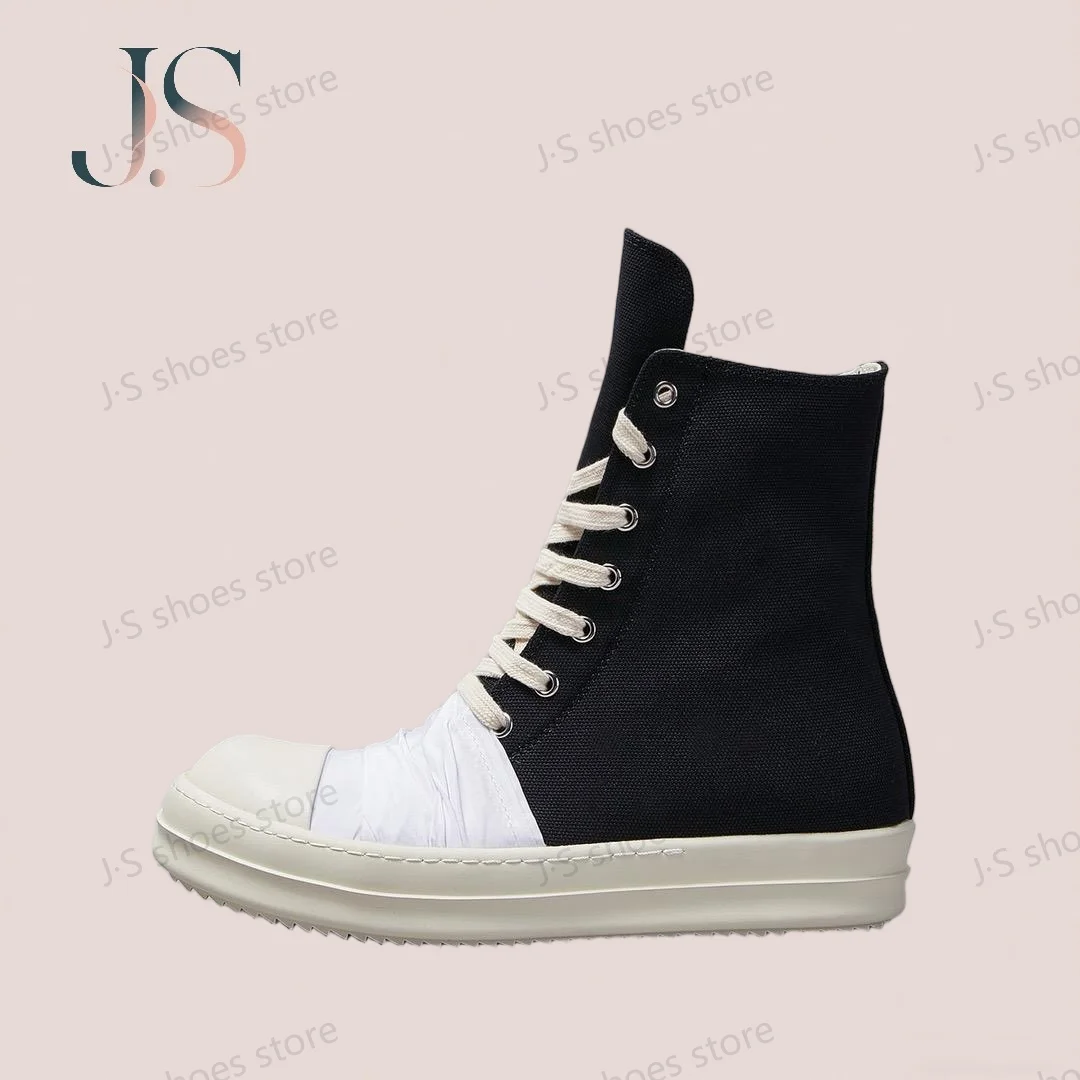 

R-o Men Black Canvas Shoe High Top Sneaker Women Casual Shoes Sneakers Lace Up Classic Boot Zipper Thick Sole Ankle Boots