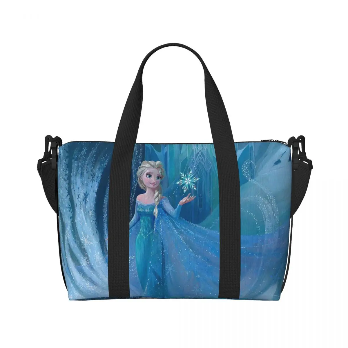 Custom Princess Elsa Beach Tote Bag for Women Extra Large Gym Carry On Frozen Travel Shopping Bags