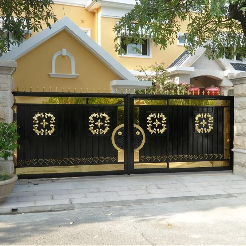 Luxury Custom Wrought Iron Driveway Gate，Solid Privacy Panel，Main Entry Gate，Custom Size，Security Gate，Villa Front Courtyard Use