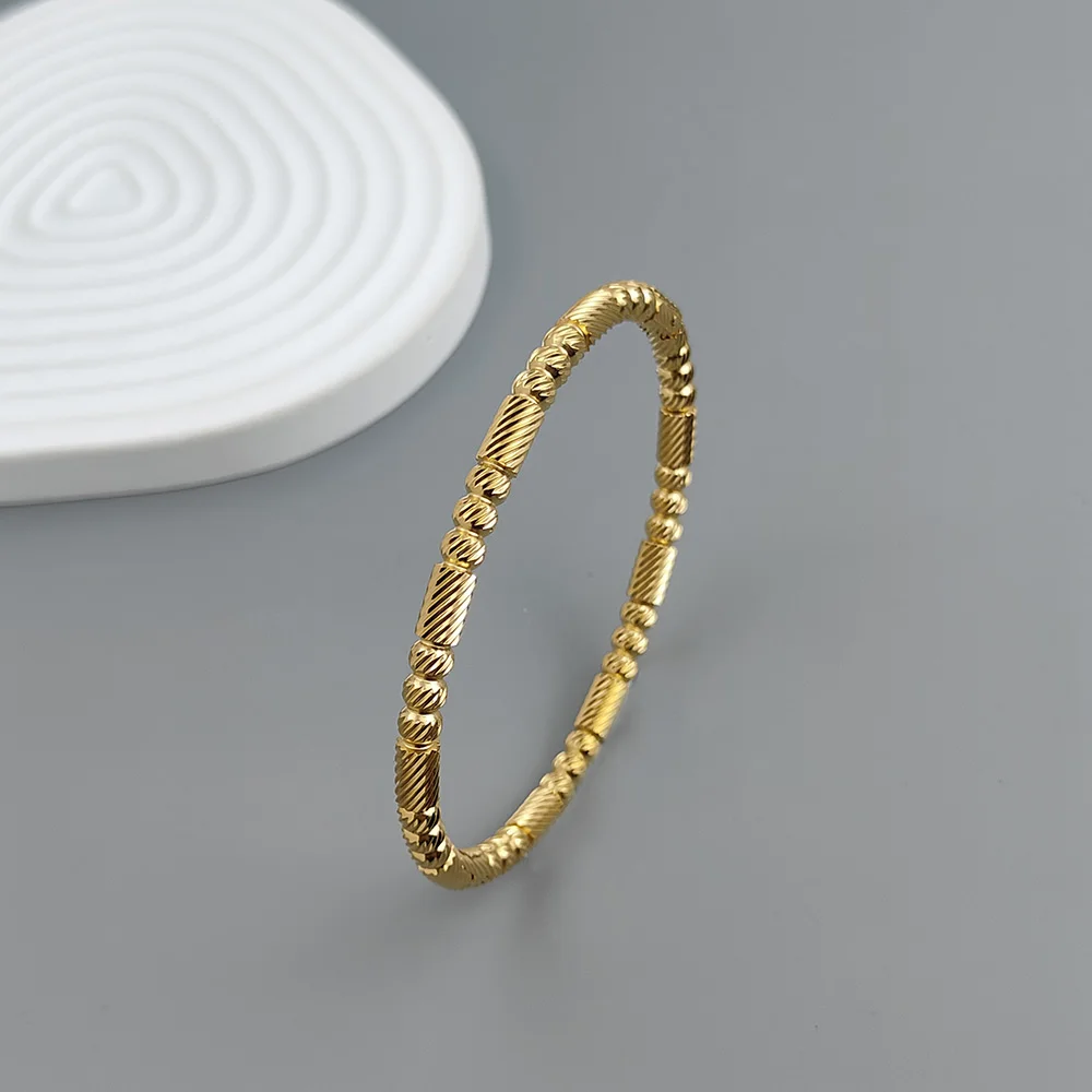 New striped round bead stainless steel gold-plated women\'s bracelet, high quality waterproof metal bracelet, party jewelry