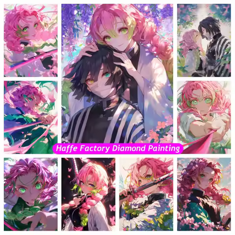 Demon Slayer Mitsuri Kanroji And Obanai Iguro Diamond Art Painting Anime Kimetsu No Yaiba Mosaic Cross Stitch Handwork Gift