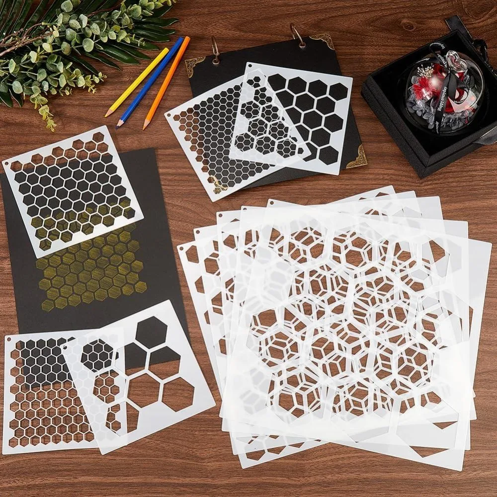 10Pcs Large Honeycomb Paint Stencils Honeycomb Stencils Reusable Hollow Out Square Plastic Painting Stencil Templates Sets - view 4