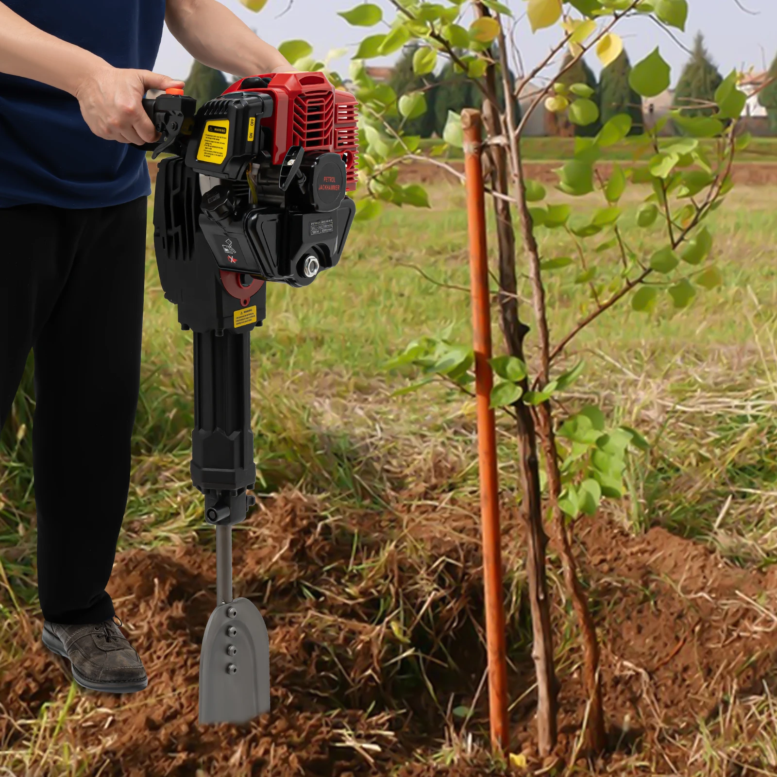

Tree Digging Machine 2 Stroke Gas Powered Digger 52cc Portable Excavator Planting Shovel Handheld Trencher Garden Shovel 3 Heads