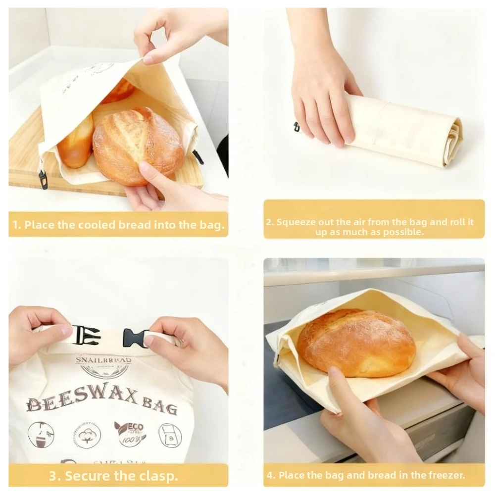 Reusable Beeswax Bread Bags Beeswax Coated Cotton Fabric Fresh-Keeping Bread Bags 43*33cm Lock Closure Sourdough Bag Freezer Use