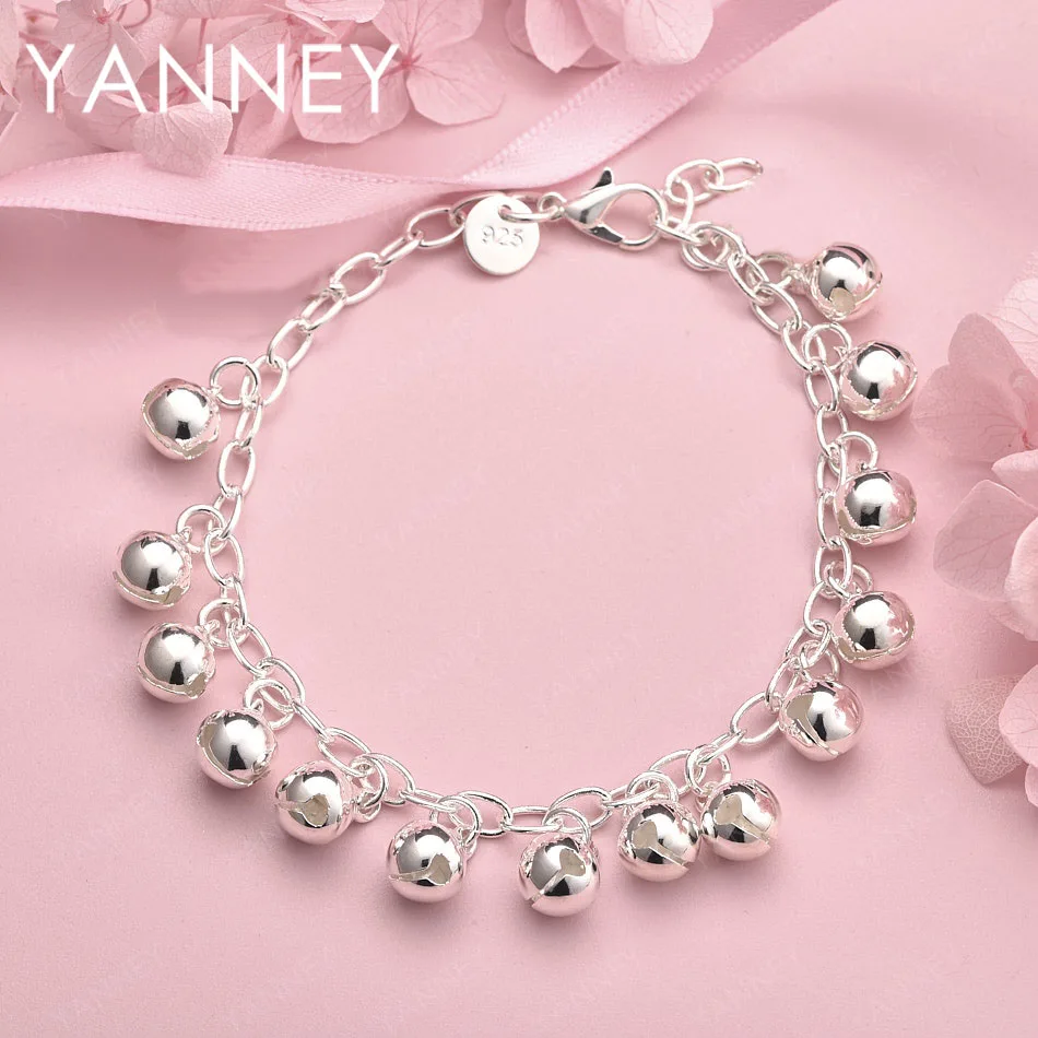 

Exquisite 925 Sterling Silver 8 Inches Classic Bead Chain Bracelet For Women Men Fashion Wedding Charm Party Jewelry Gifts