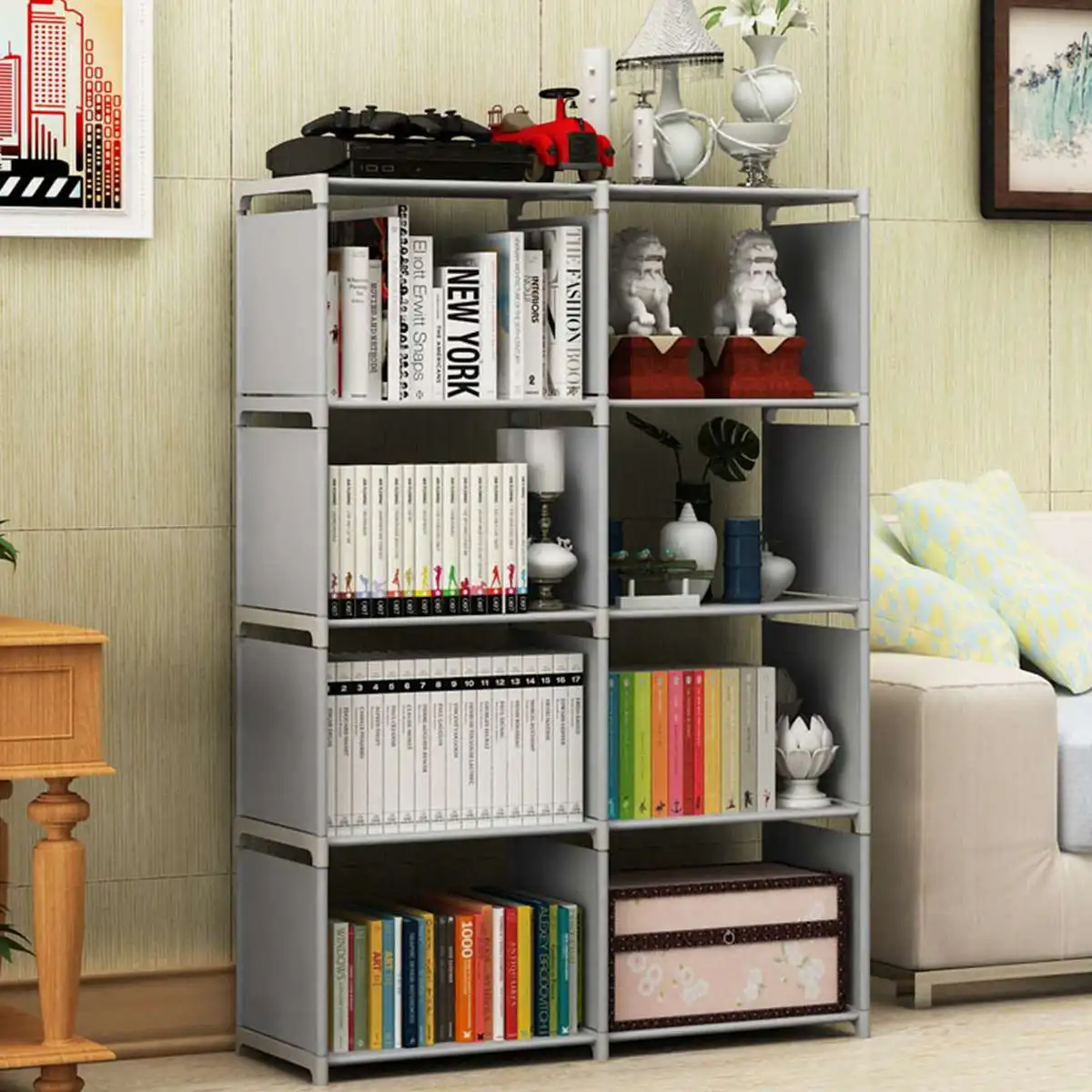 Simple Bookshelf Removable Bookcase Living Room Sundries Storage Holder Lattice Cabinet Home Decor Display Stand Book Shelf