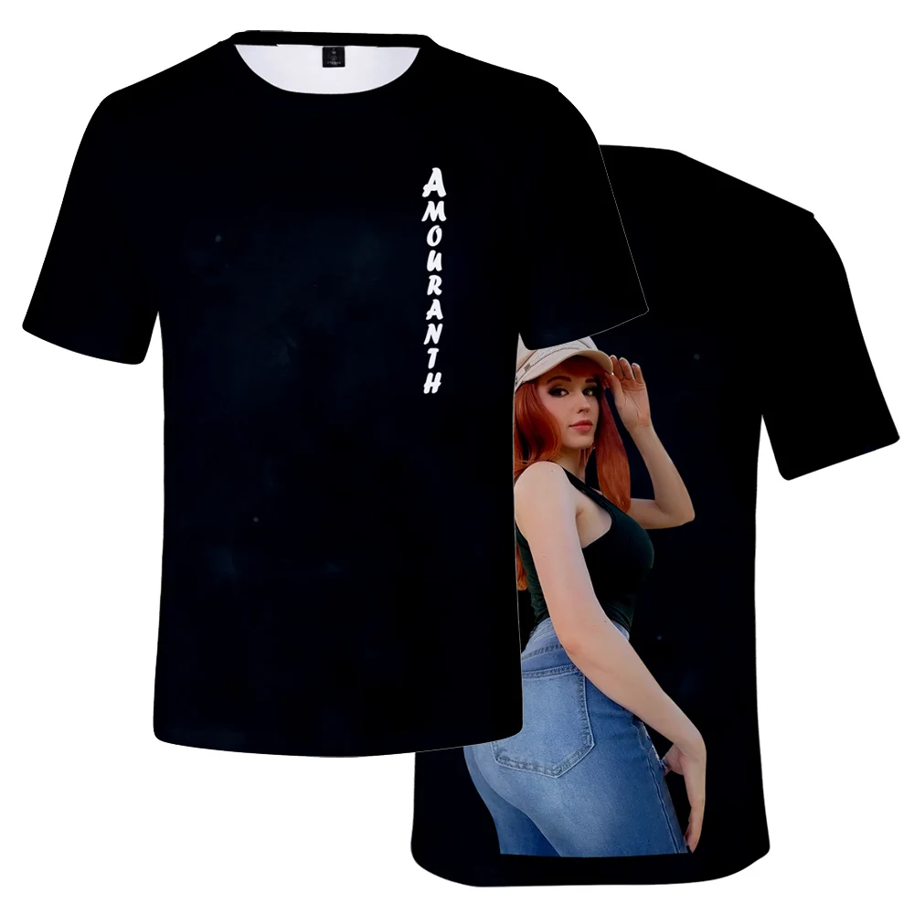 Koszulka Amouranth Unisex z okrągłym dekoltem z krótkim rękawem koszulka męska damska koszulka Harajuku Streetwear młoda Youtuber ubrania 3D