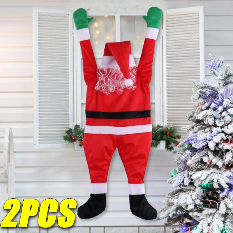 2PCS Climbable Father Christmas Decoration Outdoor Christmas Decoration Christmas Tree Hanging Dolls Party Home Decoration