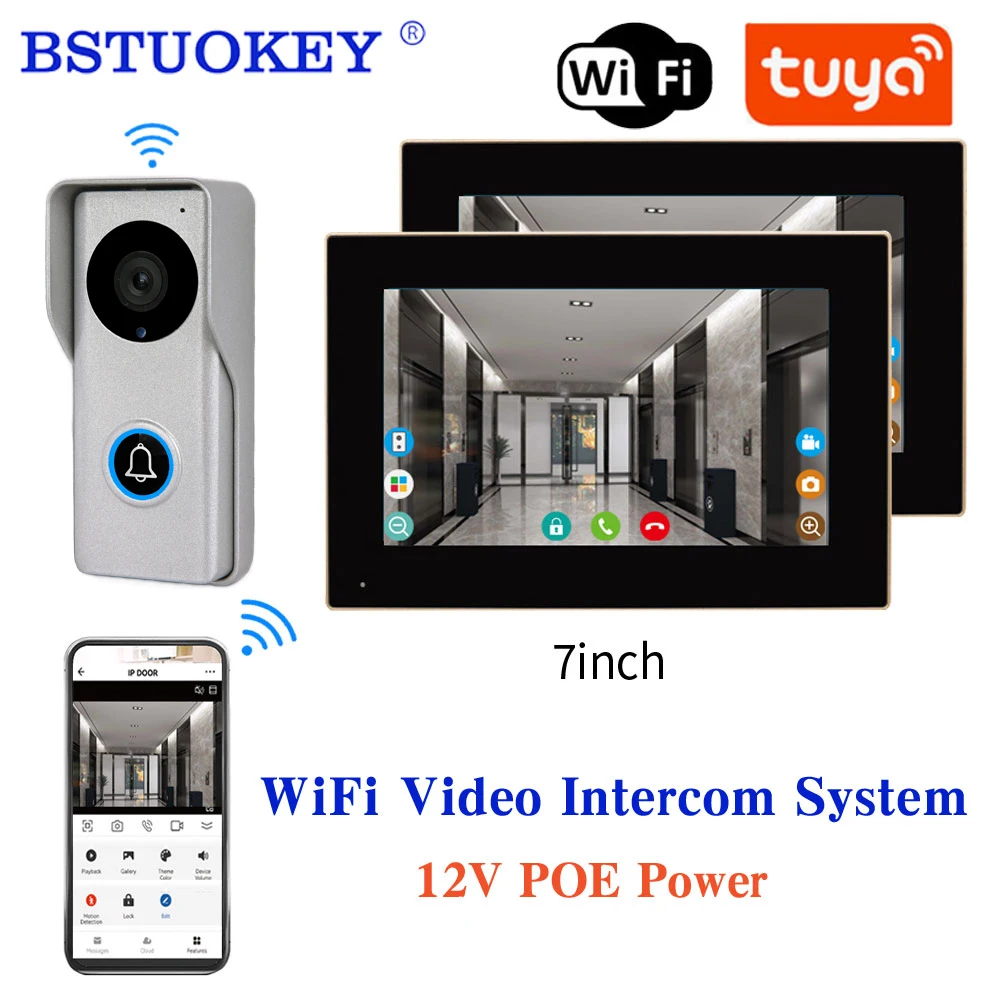 Tuya Smart App IP POE Video Intercom Wi-fi IR Video Door Phone Wireless Ring 1080P H.264 Wifi Doorbell Doorphone Villa Intercom