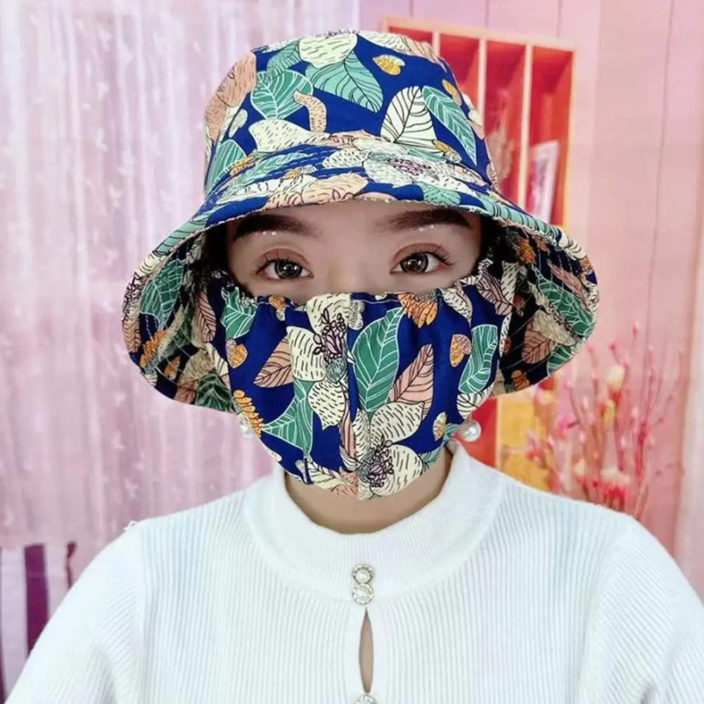 Women Anti-uv Hat Beach Foldable Screen Floral Brim Neck Care Print New Caps Summer Outdoor Hat Face Wide Riding F1j1