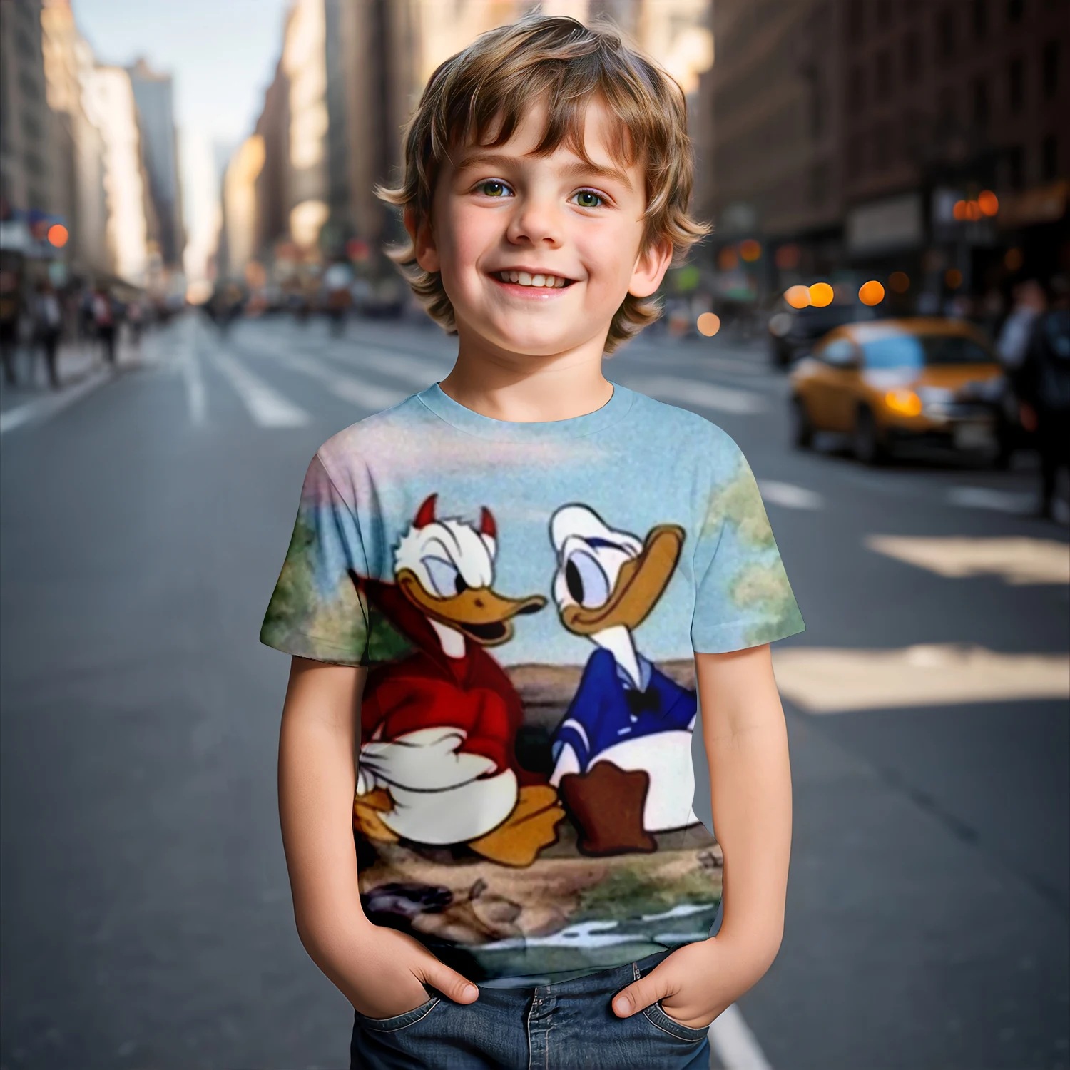 MINISO Disney Donald Duck 2024 Summer 4-14 Years Children\'s Kids Cool Boy Cute Girls Lightweight 3D Print T-Shirt Tops