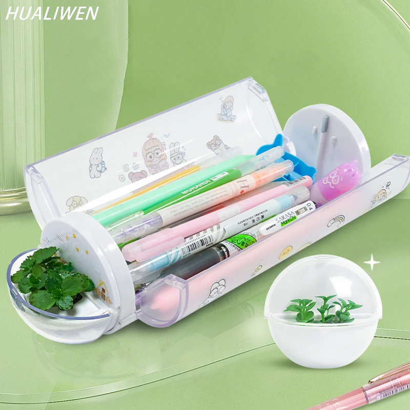 Planting Bin Pen Case Cartoon Pattern Pen Holder Large Capacity Stationery Box Home Office School Supplies Student Pen Box