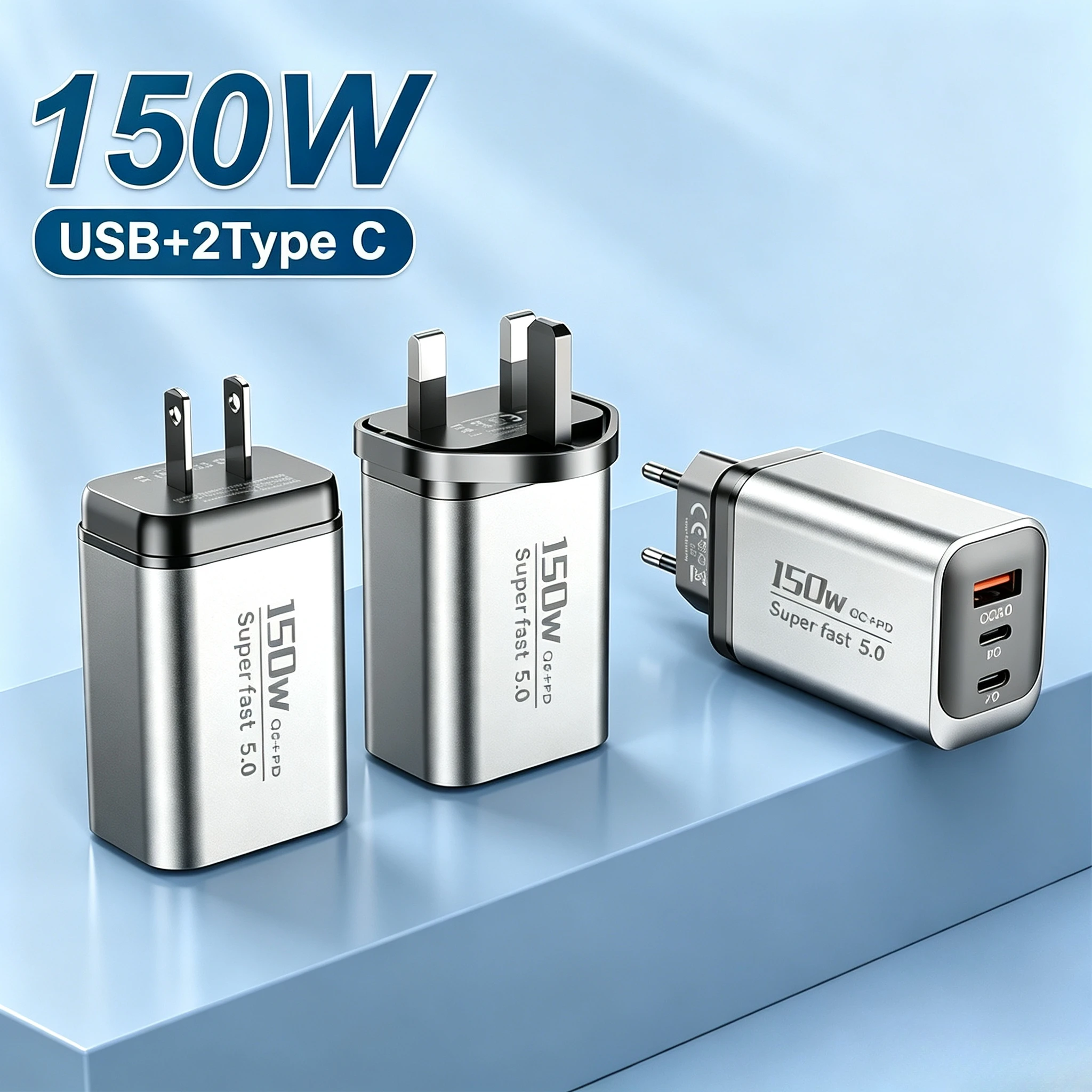 150W Fast Charging USB Type C Charger QC3.0 Mobile Phone Charger USB Travel Adapter For iPhone 17 Samsung Xiaomi EU/UK/US Plug