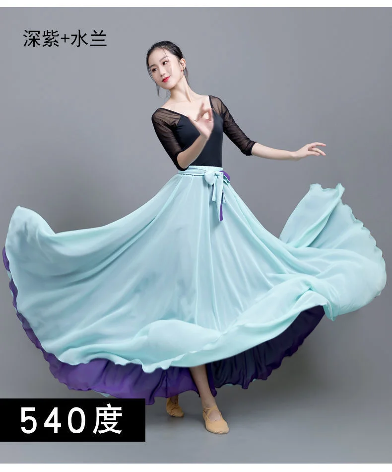 Damen-Flamenco-Rock Spanischer Tanzrock Bauchtanz-Langrock Großer Schwingrock Farbverlauf Performance Zigeunerrock 2025 – Detail 21