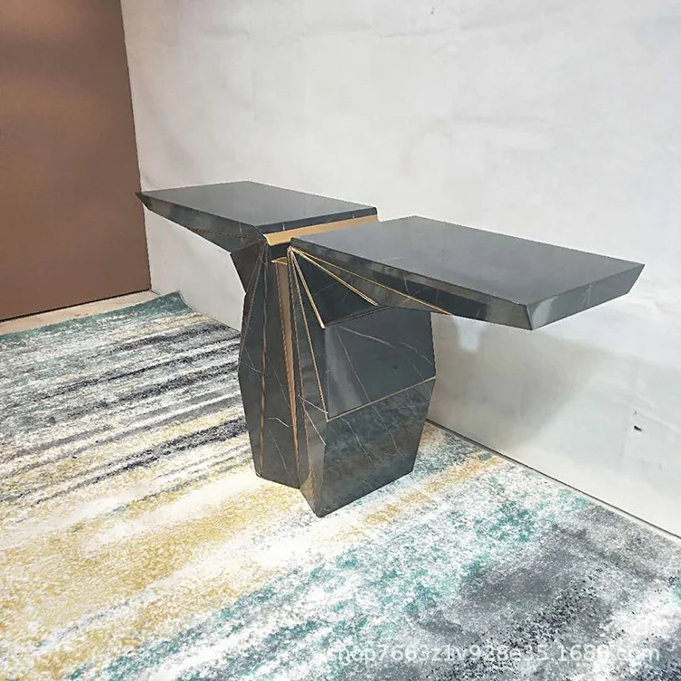 High Quality Luxury Royal Black Marble Texture Gold Contemporary Handmade Console Table for Home Hotel Hallway Living Room