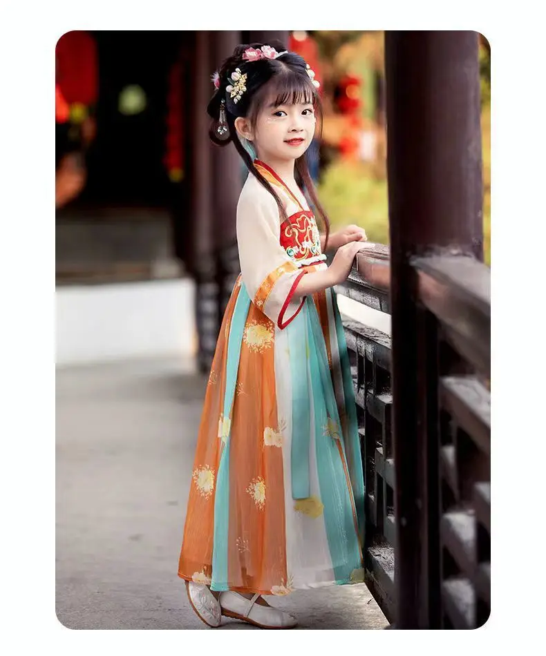 

Cosplay Costumes Party Stage Dress Summer Fairy Ethnic Style Girls Kids Hanfu Traditional Child Clothes