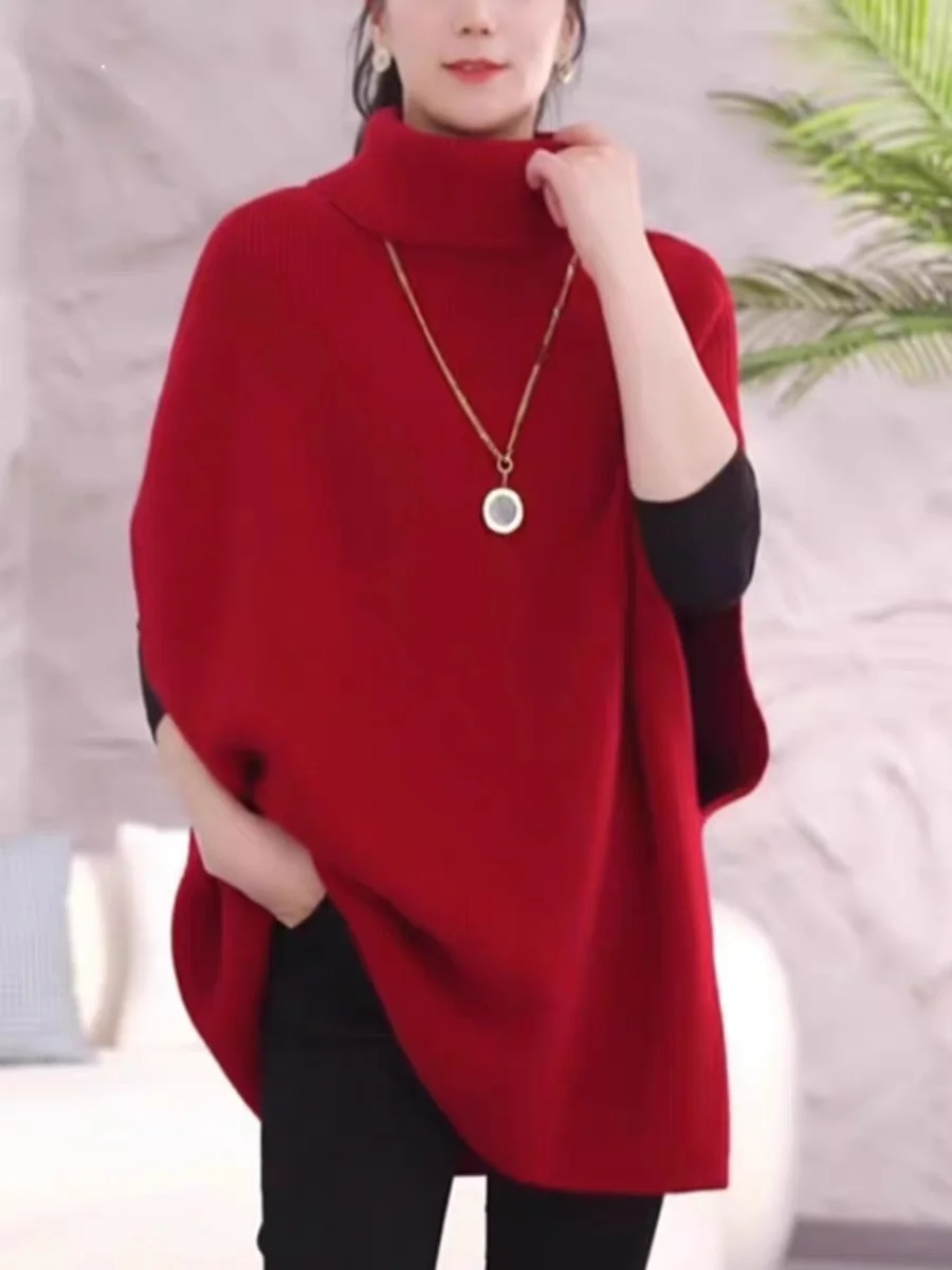 따뜻한 울 니트 하이 칼라 루즈 스웨터 여성용 가을 겨울 패션 출퇴근용 롱 스웨터 중간 길이 베이스 셔츠