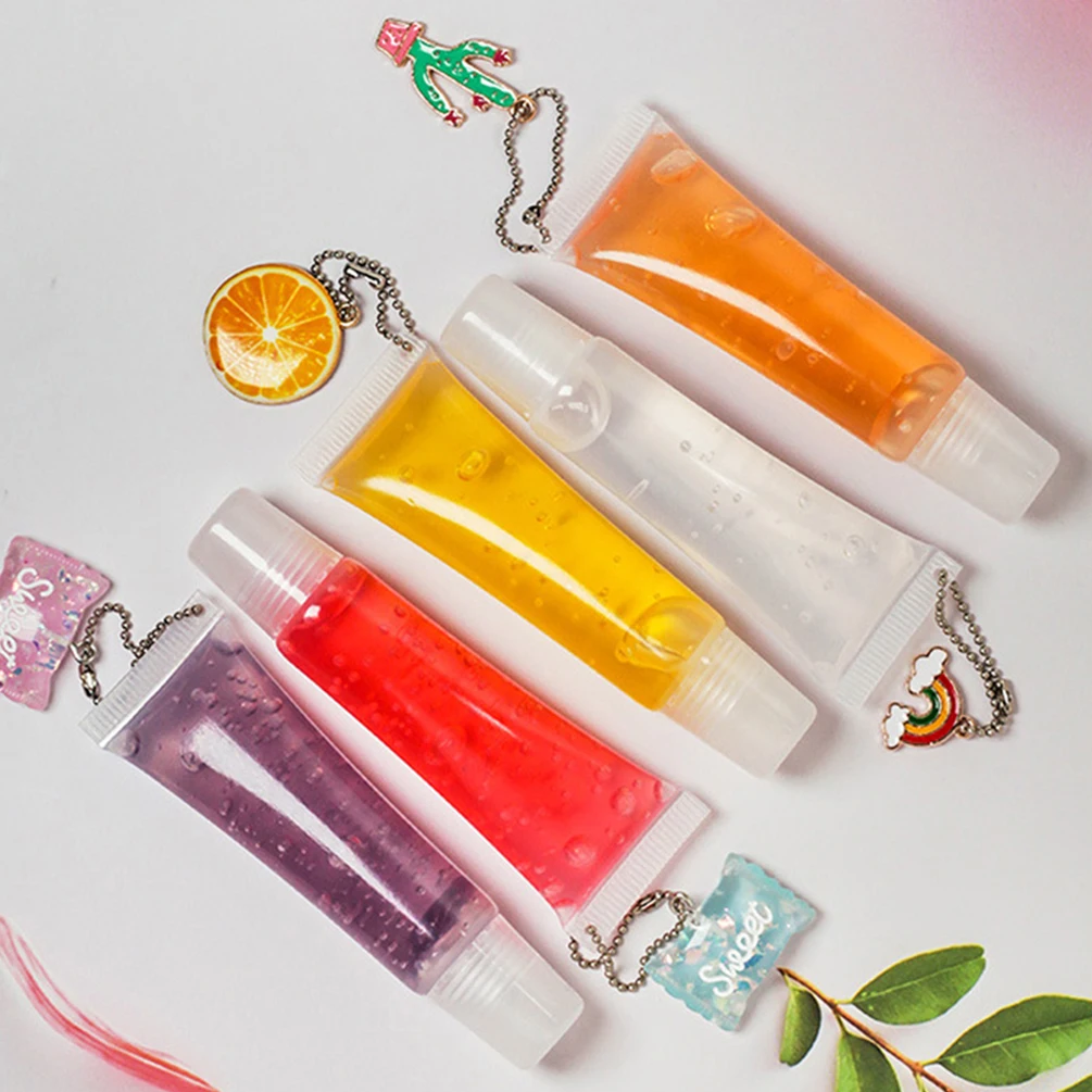 

5ml Private Label 10-color Lipgloss Custom Bulk Hose Tube Keychain Fruity Rainbow Moisturizing Lip Gloss Glaze