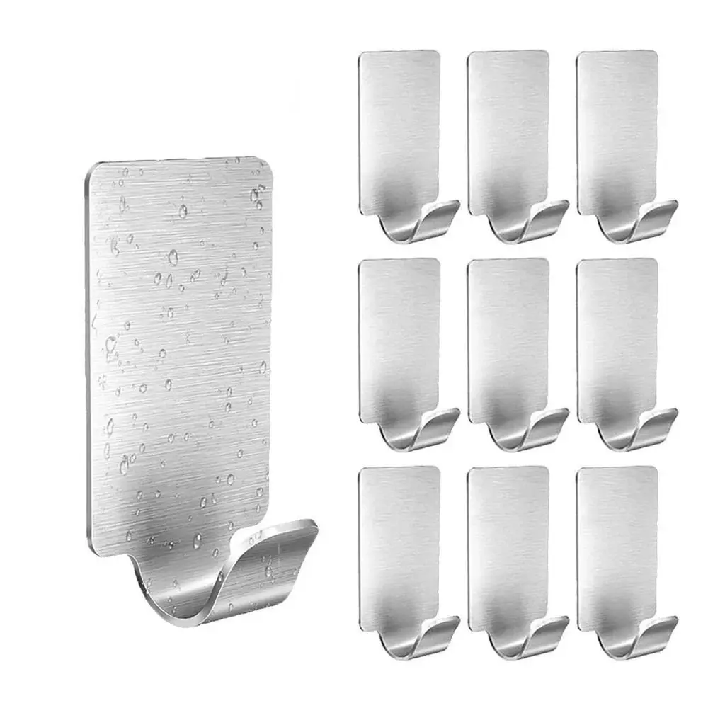 30 Pcs 30 Pcs Stainless Steel Adhesive Hooks Self Adhesive Wall Hanger Towel Rack Silver Organizer Small Hooks Kitchen