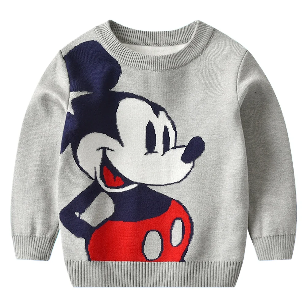 New Cute Cartoon Mouse Print Kids Knit Sweater Crew Neck Long Sleeve Pullover Soft Warm Jumper Boys Girls Autumn Winter Tops