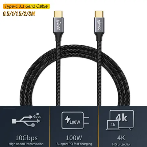 TYPE C Cable USB 3.1 Gen2 10Gb Transfer 4K 5A 100W Charger Cord fast charging cable USB C Data Sync Cable for Macbook Cell phone
