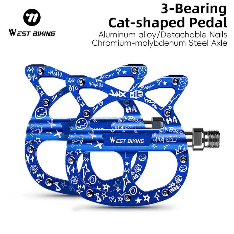 

WEST BIKING Bicycle Pedals 3 Bearing Cat Shaped MTB Road Bike Pedals Aluminum Alloy Seal Bearings Cycling Pedals Bicycle Parts