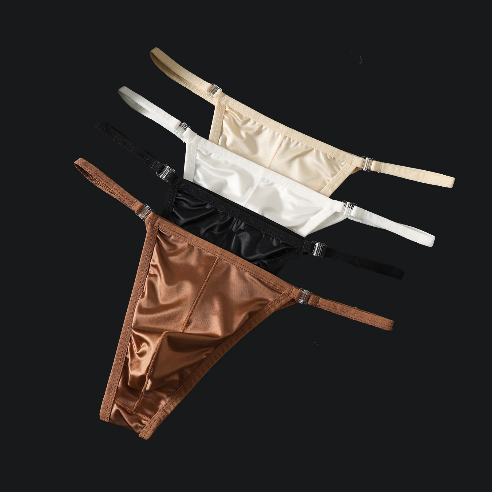 Paquete de 4 Tangas de Satén para Hombre, Ropa Interior Delgada y Suave, Sexy, Bikini, Mini Calzoncillos, Tangas Desmontables