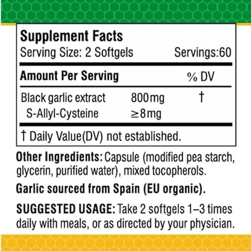 Organic Aged Black Garlic, Powerful, Natural and Healthy, with Reduced Odor, 60 Capsules
