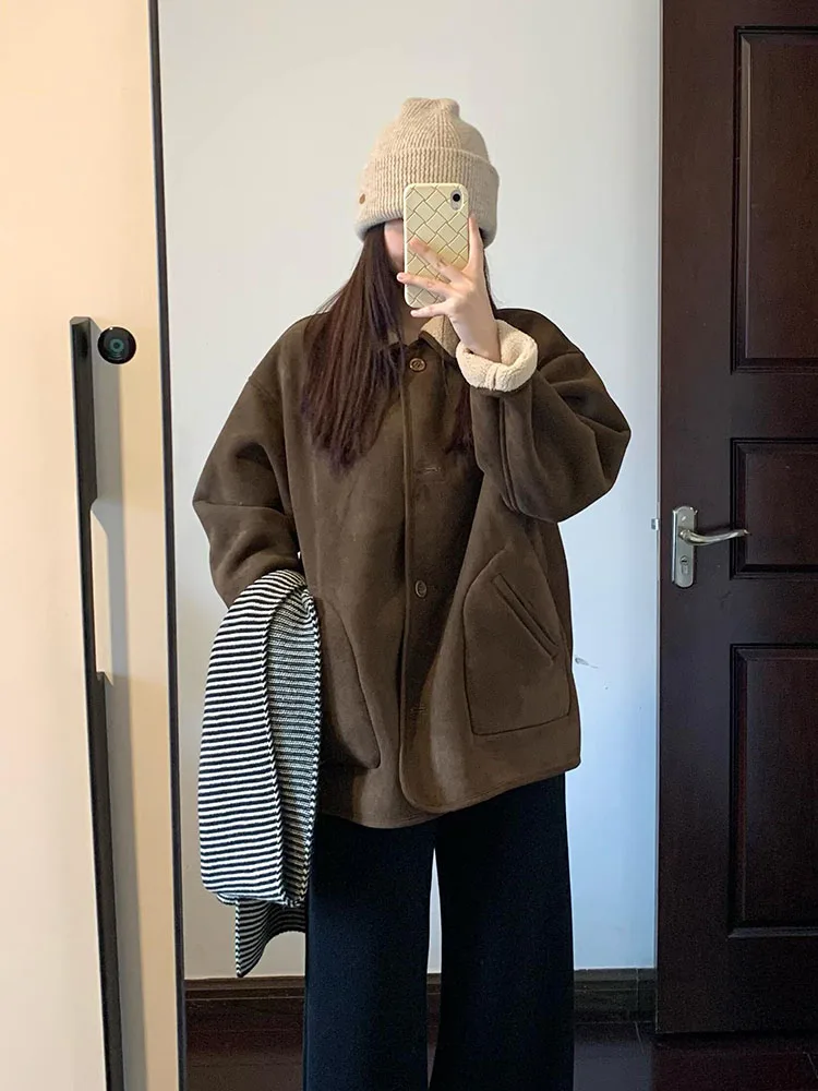 

Women's Double-Sided Wear Suede Lamb Fur Jaet Autumn Winter New Sle High-End Feeling Leather Fur Inteated Warmth ort ...