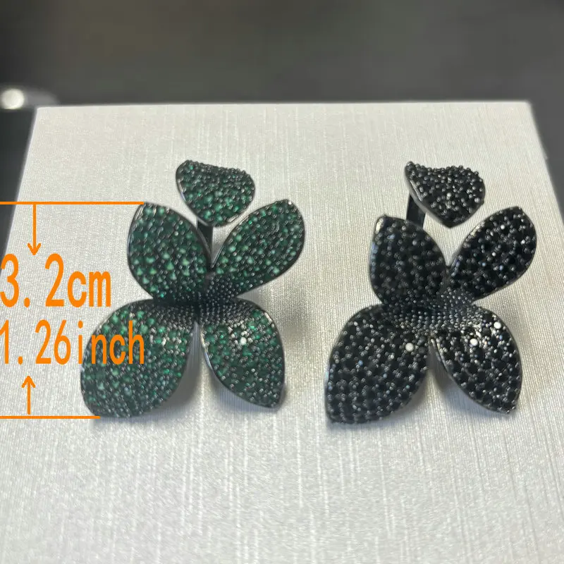 Bilincolor Vintage Green Cubic Zirconia Leaf Earring for Women