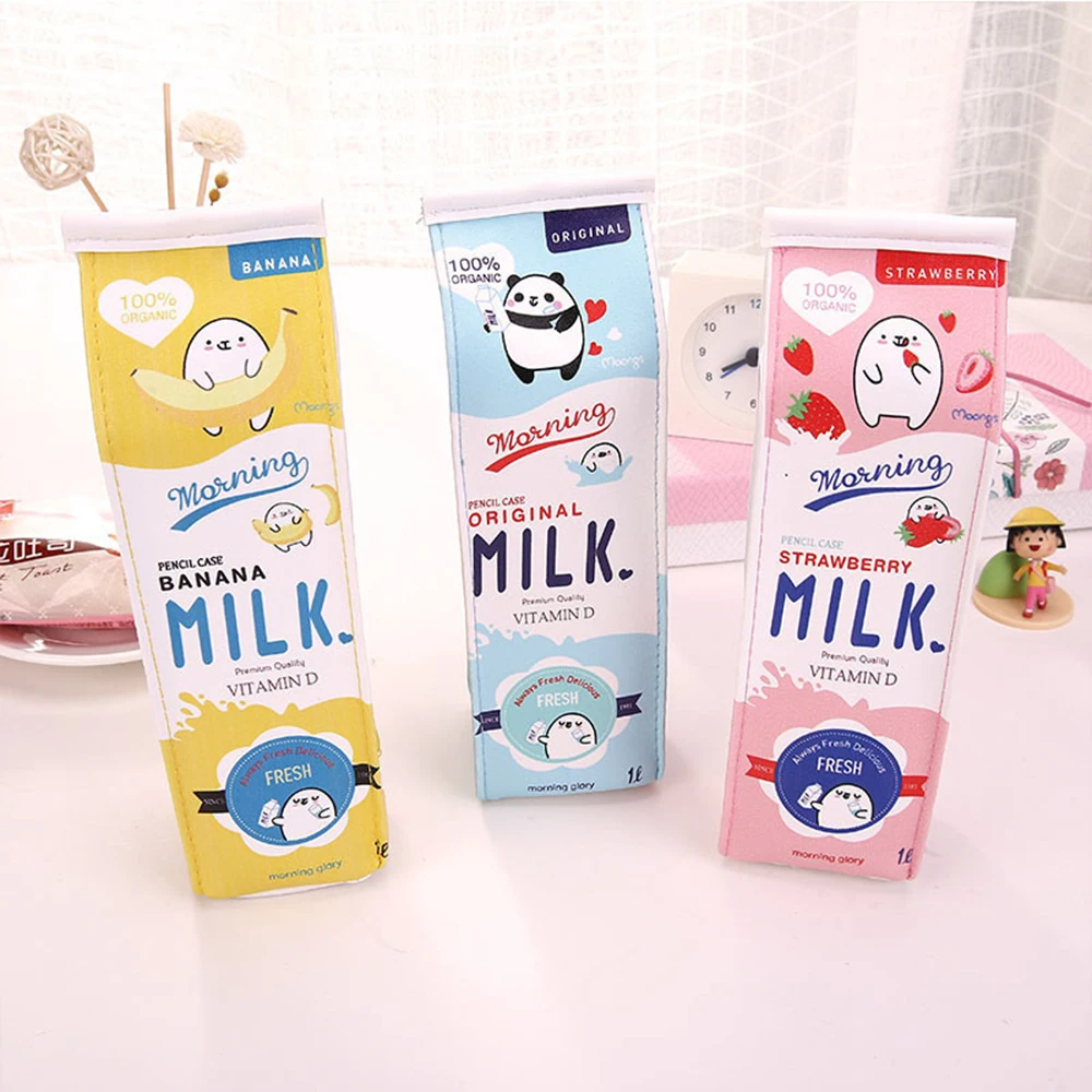 1PC Milk Carton Pen Bag Simple Cute Fashion Creative Student Stationery Bag Pu Waterproof Stationery Storage