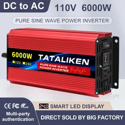 Tranfermer 12V/24V to AC 110V 60HZ Pure Sine Wave Inverter Car Power 6000W Voltage Portable Converter with LED
