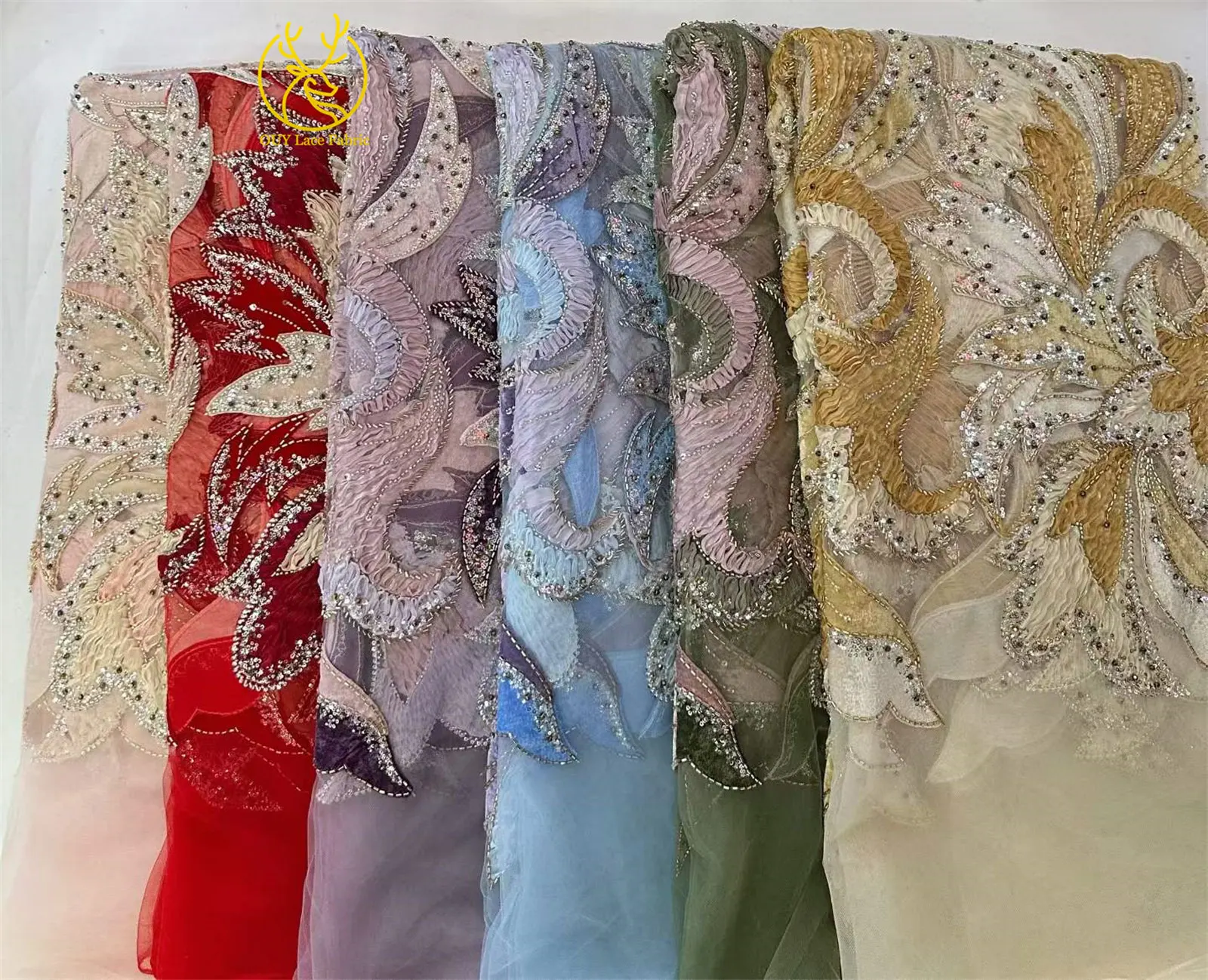 2026 Luxuriöser Afrikanischer Pailletten- und Perlenbesetzter Samt-Mesh-Spitzenstoff Roter Französischer Tüll-Spitzenstoff für Bankett- und Abendkleider Nähstoff – Detail 2