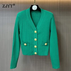 ZJYT Fashion Women's Autumn Winter Cardigan Sweaters Long Sleeve Solid Knitting Tops V Neck Knitwears Jersey Mujer 2025 New