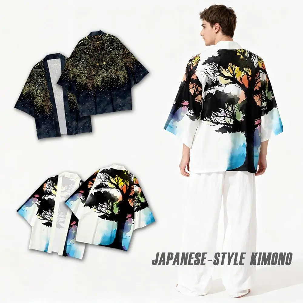 Unique Vintage 3D Printed Kimono Unisex Daily Casual Harajuku Clothing Japanese Traditional Cherry Blossom Graphic Cardigan Tops