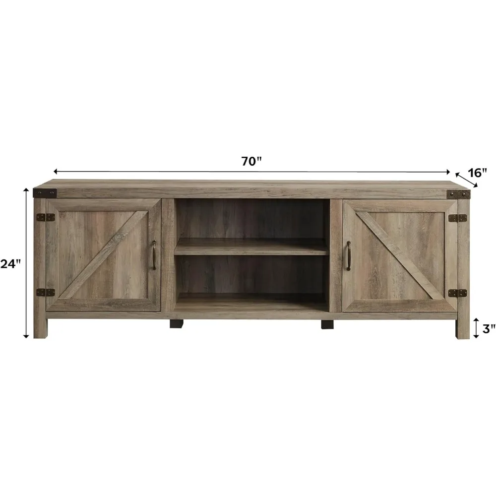 Yipin Georgetown Modern Farmhouse Suporte de TV com porta dupla de celeiro para TVs de até 80 polegadas, 70 polegadas, lavagem cinza |