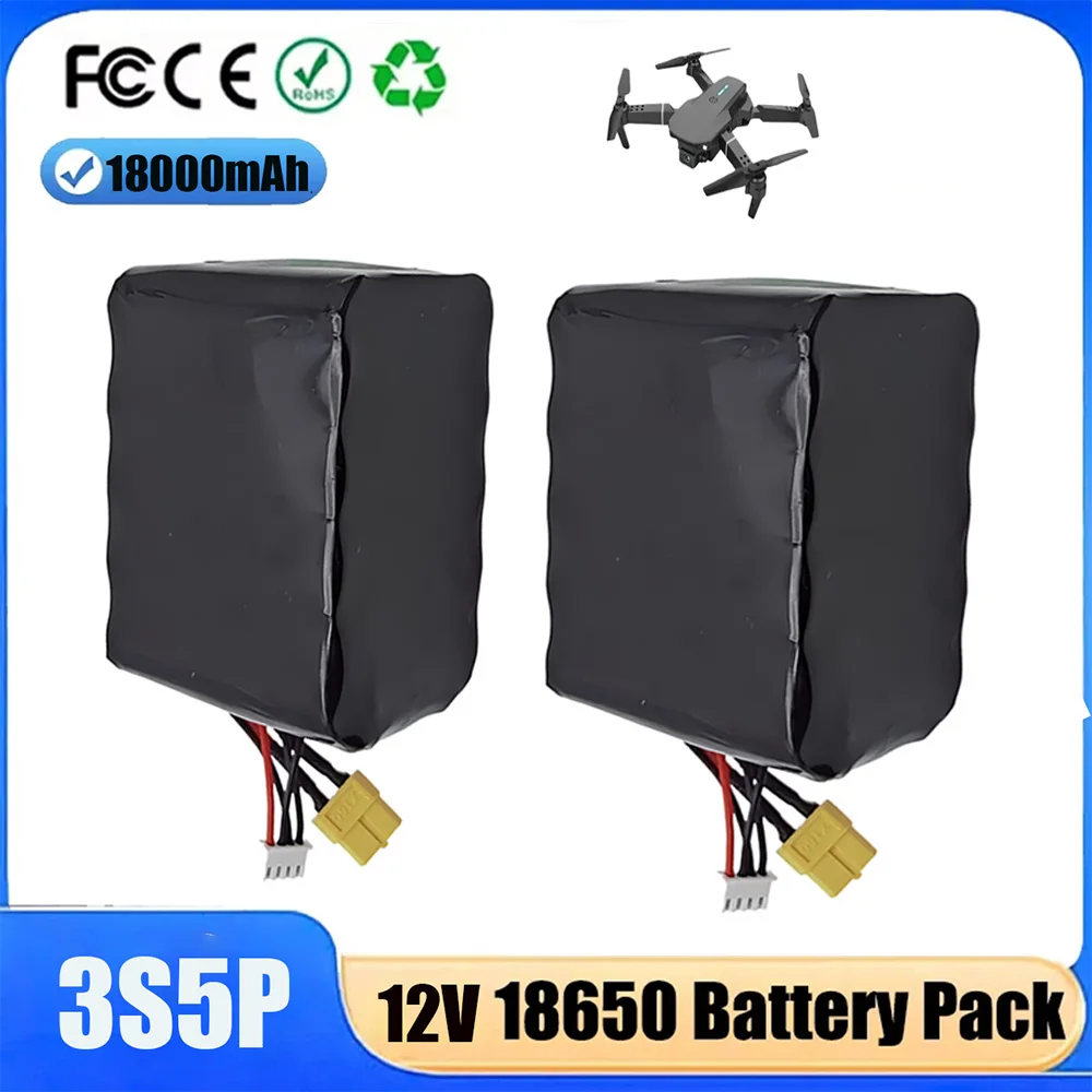 

12V 3S5P 18Ah18650 Li-ion Battery Pack Rechargeable for RC Airplane Drone Quadrotor XH2.54-4P XT60 Connector