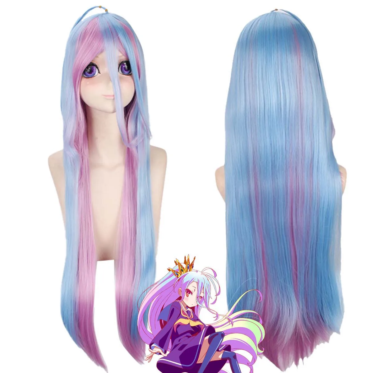 

NO GAME NO LIFE Shiro Косплей Длинный прямой синий фиолетовый смешанный парик из синтетических волос