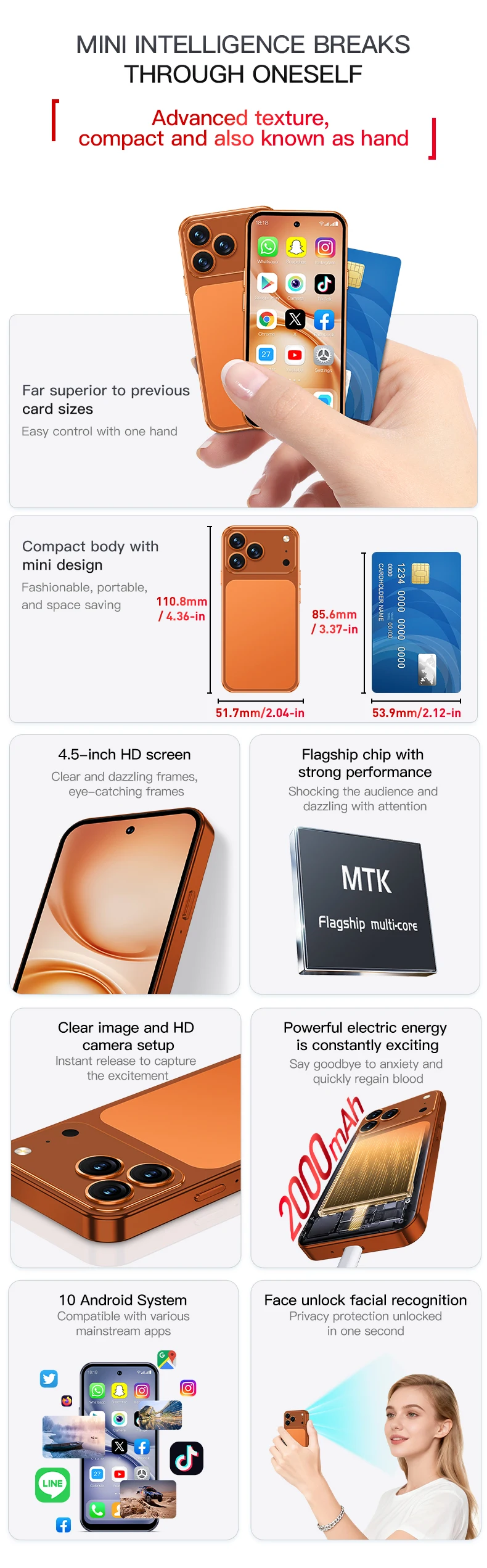 2026 NEW SERVO 4G LTE Mini Smartphone Android OS 2/3GB+16/64GB Play Store Face Unlock WiFi 4.5" Small Smart Phones 2 SIM Standby