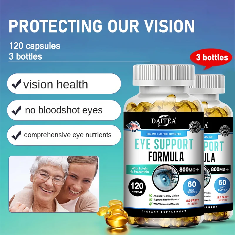 Daitea Eye Vitamins - Lutein + Zeaxanthin + Bilberry Extract, Relieve Eye Fatigue, Dry Eye and Vision Health, Prevent Myopia