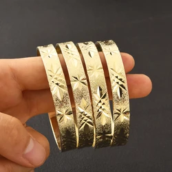 9K Color 55MM Kid Size Cute Shiny Bracelet Hawaiian Jewelry Polynesian Gold Plated Flower Bangles Girls Birthday Party Gift #045