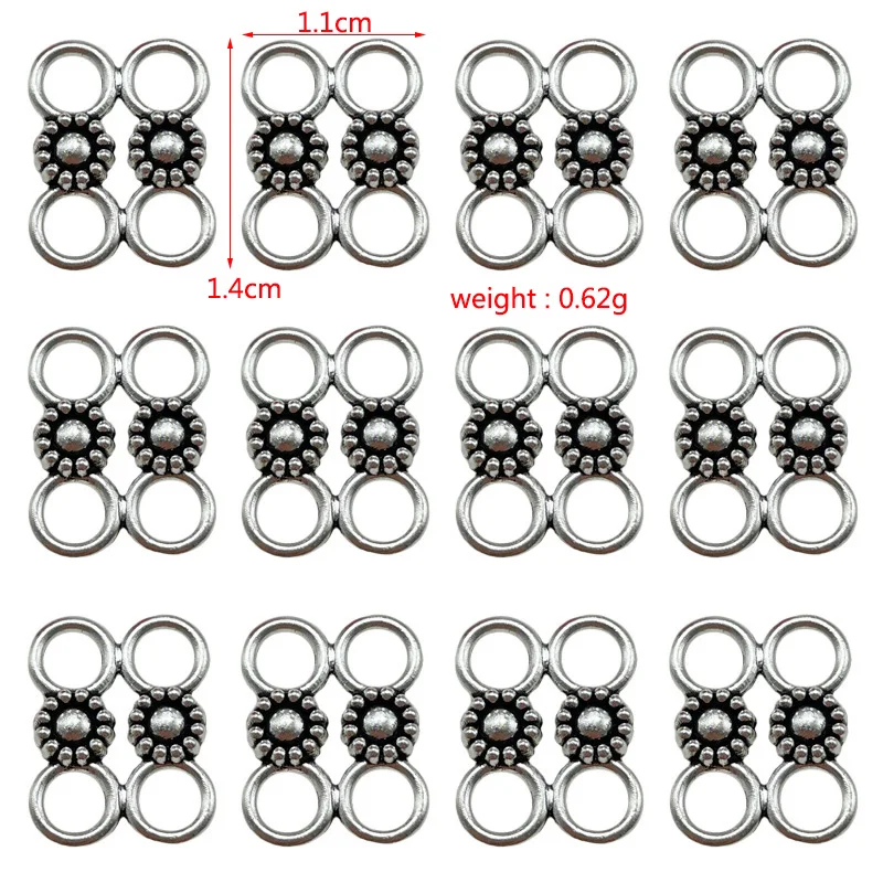 30pcs Connector Charms Popular Flower DIY Jewelry Findings Making For Wholesale Zinc Alloy Accessories Antique Silver Gold Color