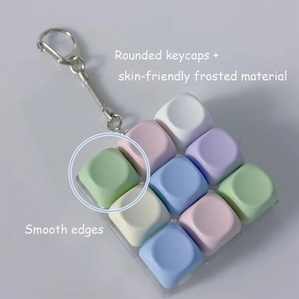 마카롱 9키 스트레스 해소 키보드 키체인 Fidget Keycap Toy - Clickable Buttons Stress Relief Portable Desk Keychain Accessory Office Decor Gift
