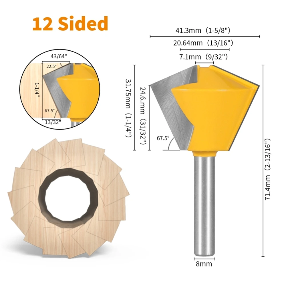 8mm 12mm 12.7mm Multi-Sided Bit Router Bit Wood Cutter Carbide Cutters Woodworking Milling Cutter for Wood Bit Face Mill Tools