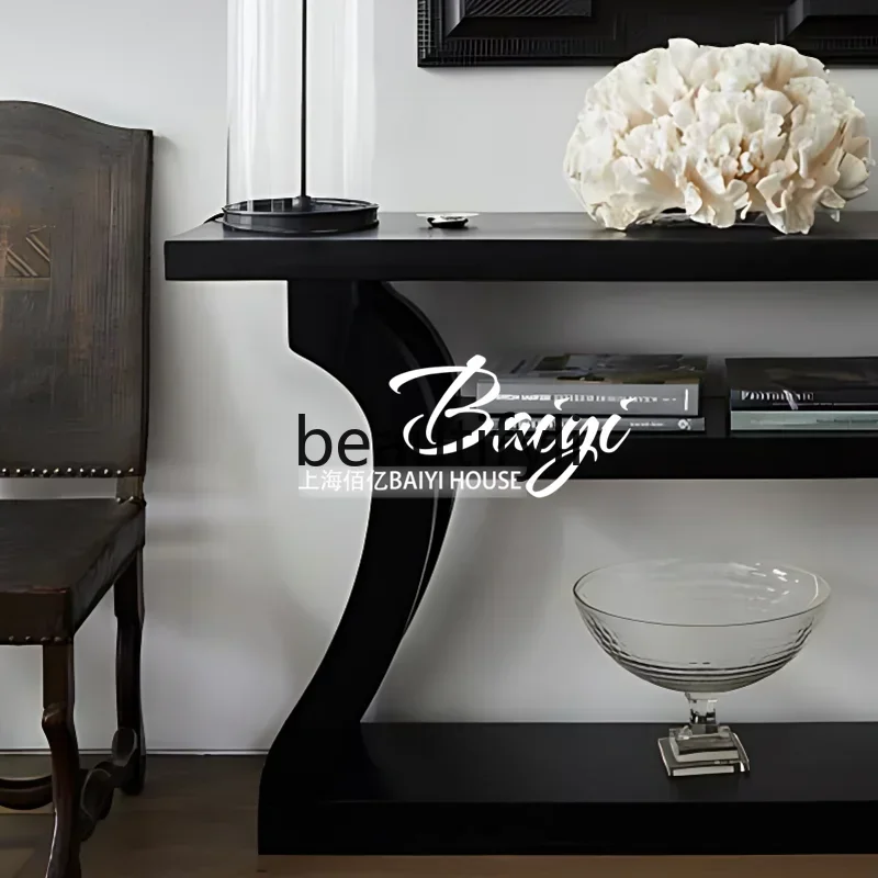 

ssK178 ss25 French antique black entrance table solid wood foyer aisle retro entrance table against the wall, entrance cabinet