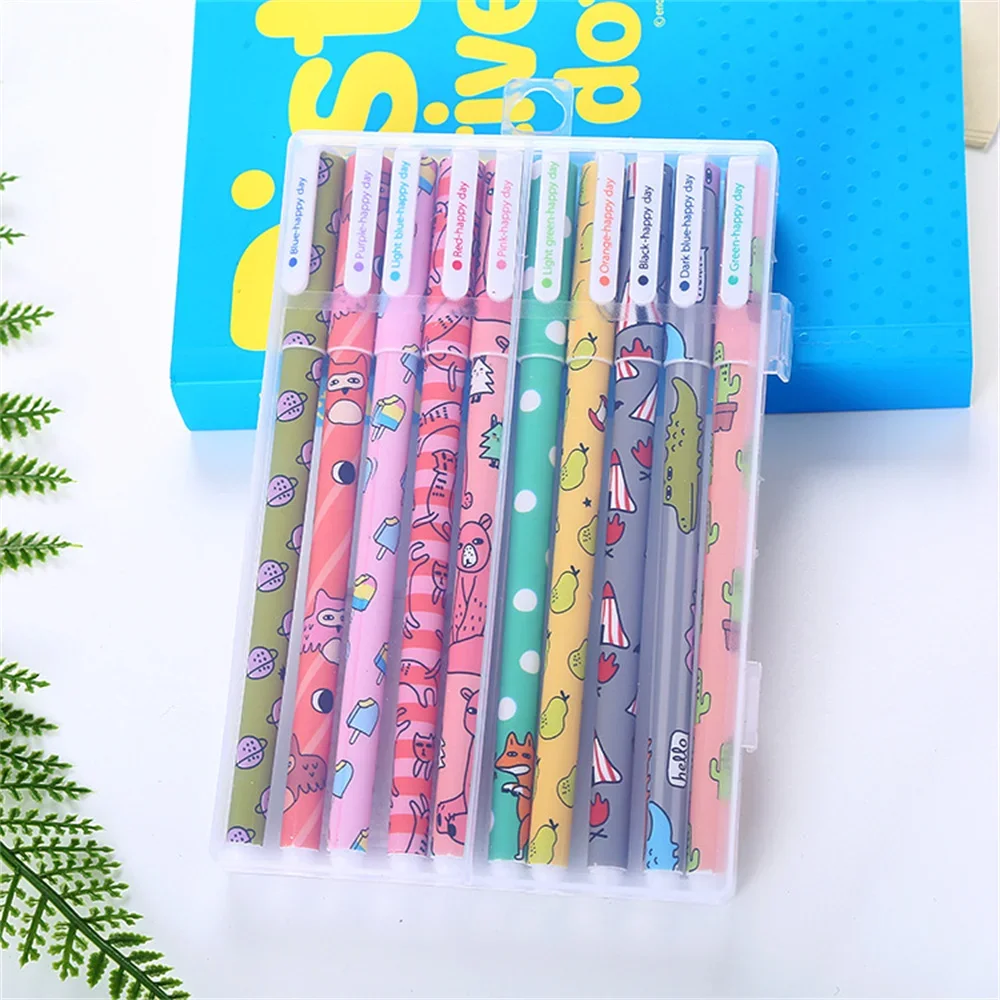 10PCS/Set Cartoon Pattern Multi-Color Gel Pen Cute Water Pen Set Ten-Color Gel Pen Black Learning Office Supplies