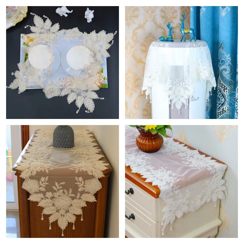 Exquisite Handmade Beaded Multi Size European Tablecloth Table Mat Set Furniture Electrical Appliances Wedding Party Decoration