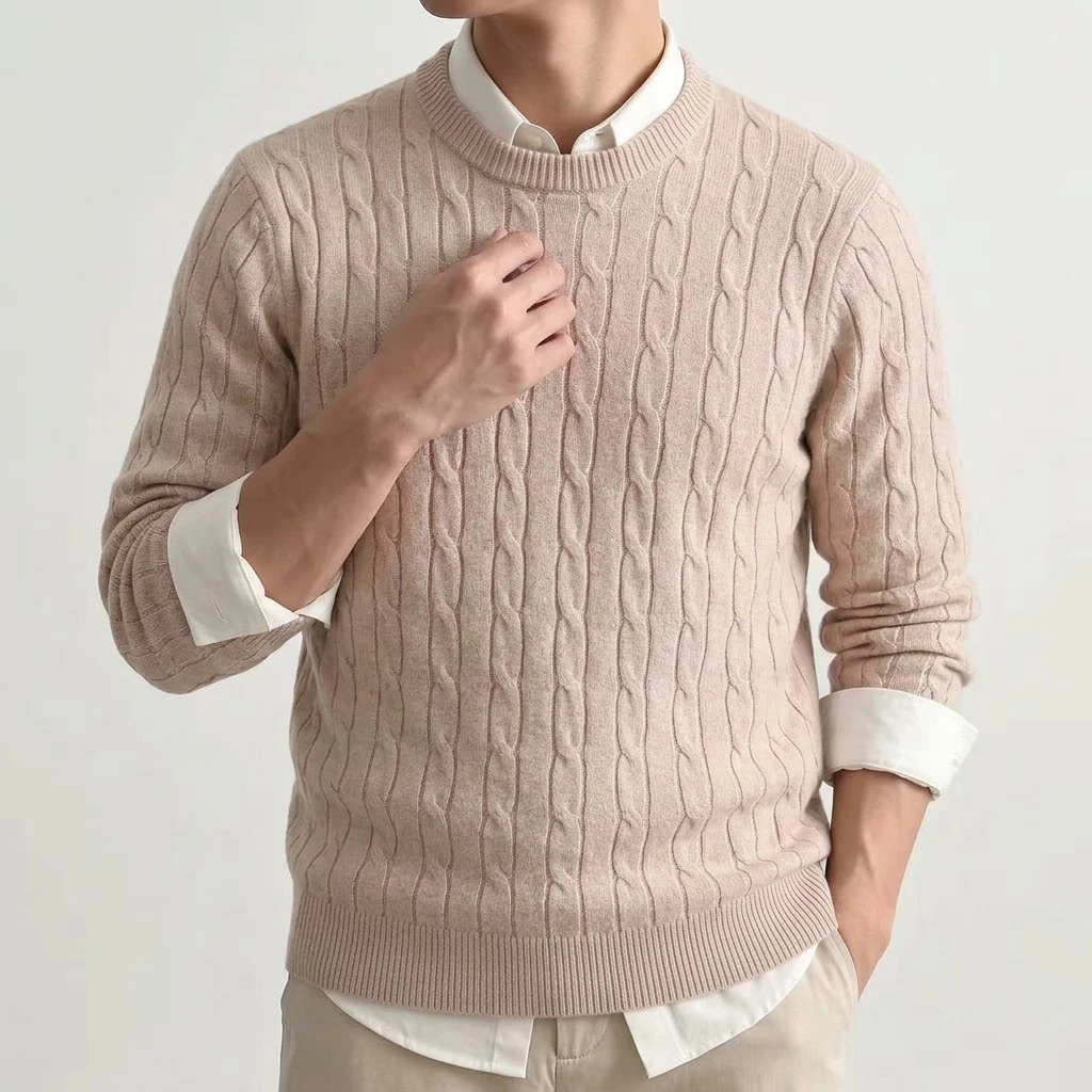 Herbstlicher Herren-Pullover mit Zopfmuster, langärmelig, lässig, Rundhalsausschnitt, weich, warm, gestrickt, für den Winter, Alltag, Streetwear – Detail 16