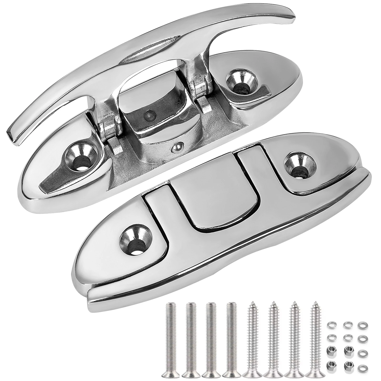 

Marine Grade Boat Folding Cleat 4.6 inch 316 Stainless Steel, Heavy Duty Flip-up Dock Cleat with Back Plate and Accessories